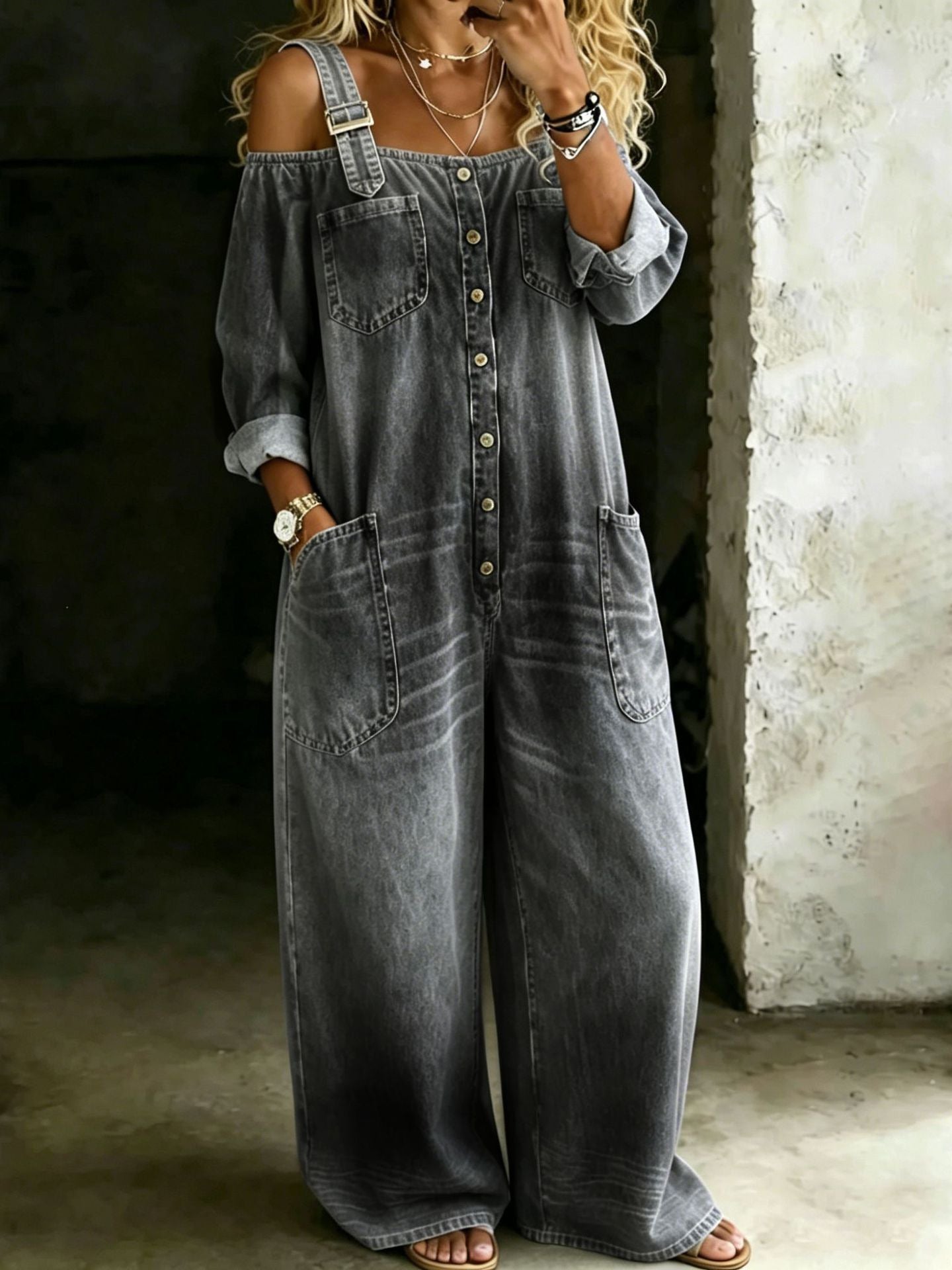 Maya - Weiter Overall im Denim-Look