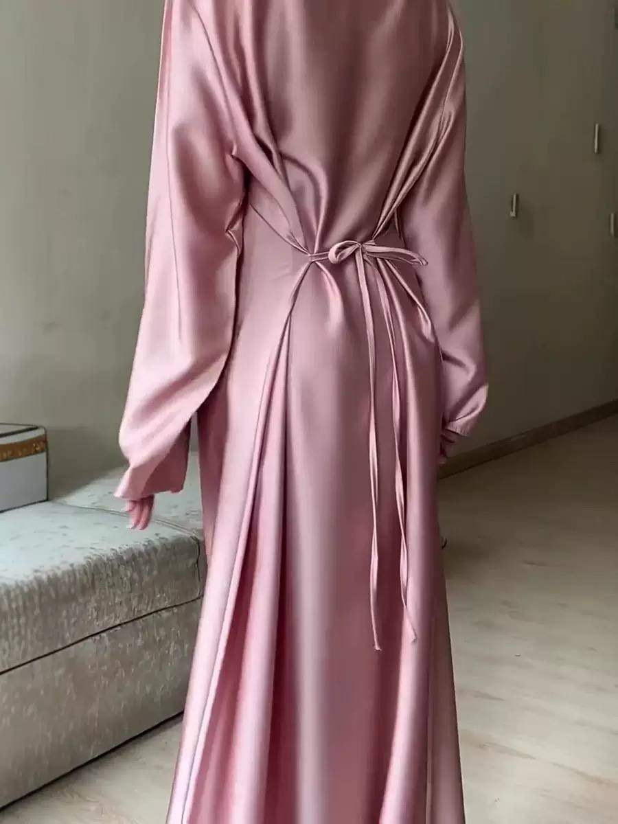 Sahra – Satin-Abaya in Altrosa – Bild 2