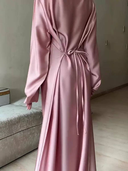 Sahra – Satin-Abaya in Altrosa – Bild 2