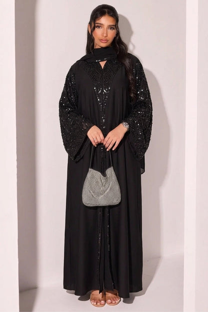 Noor – Abaya mit Strass und Tuch in Schwarz