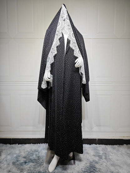Aysu – Gepunktete Abaya mit Spitzencape – Bild 4