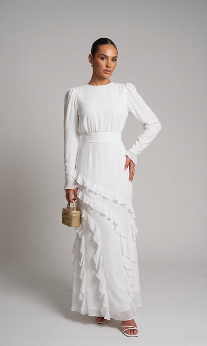 Ipek – Tailliertes Maxikleid mit Volants